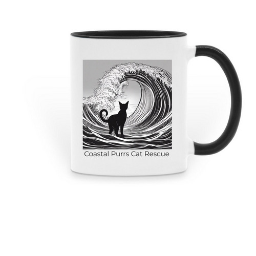 CPCR COFFEE MUG CAT WAVE&nbsp;, a Black Two-Tone Ceramic Mug