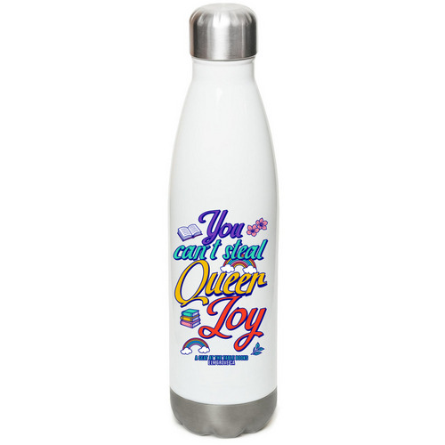 You Can't Steal Queer Joy: Water Bottle, a White Stainless Steel Water Bottle