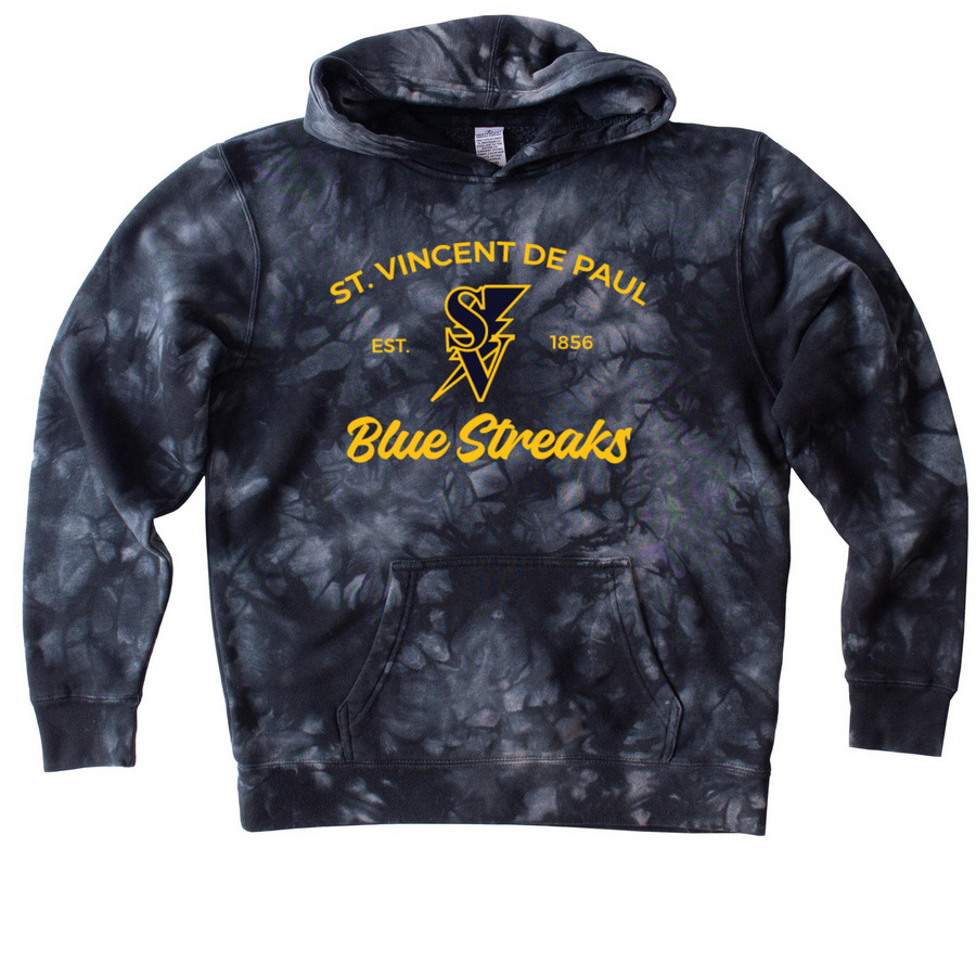 St. Vincent de Paul Blue Streaks, a Black Youth Tie Dye Pullover Hoodie