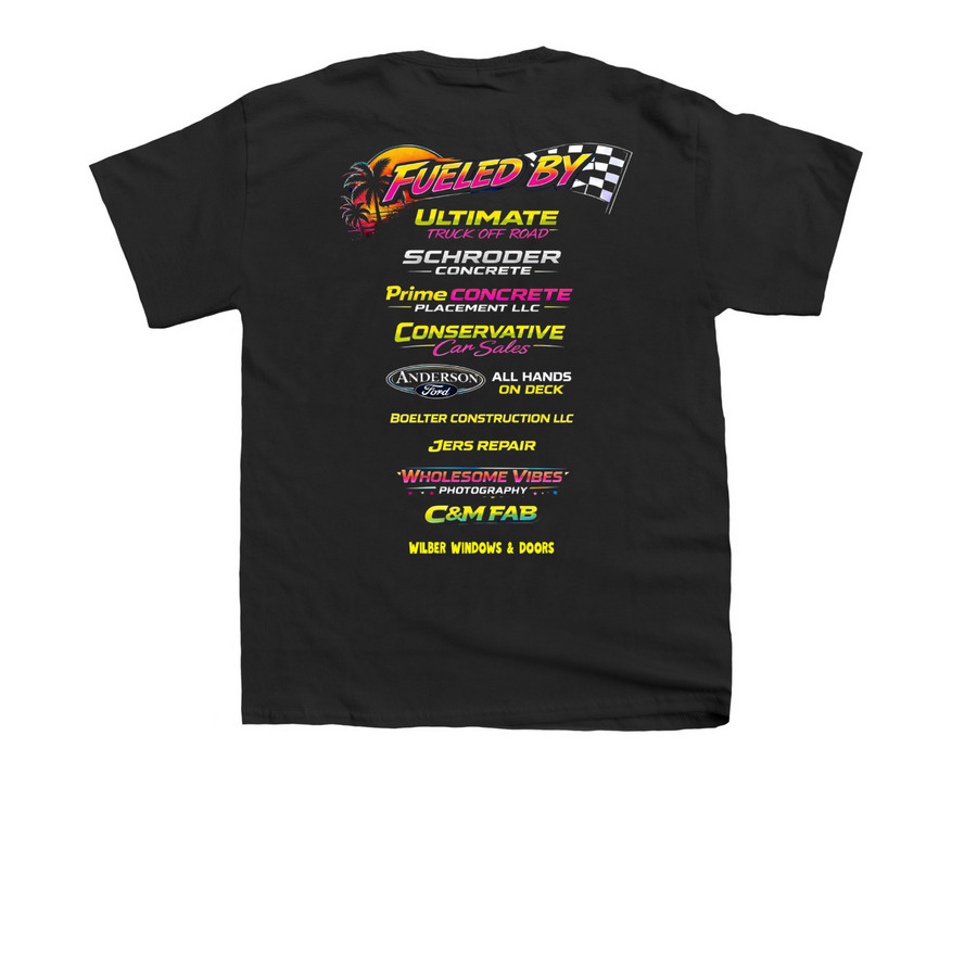 Cat Daddy Racing, a Black Youth Unisex Tee (back-view)