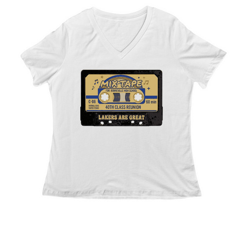 MIXTAPE, a White Women's Relaxed V-Neck Tee