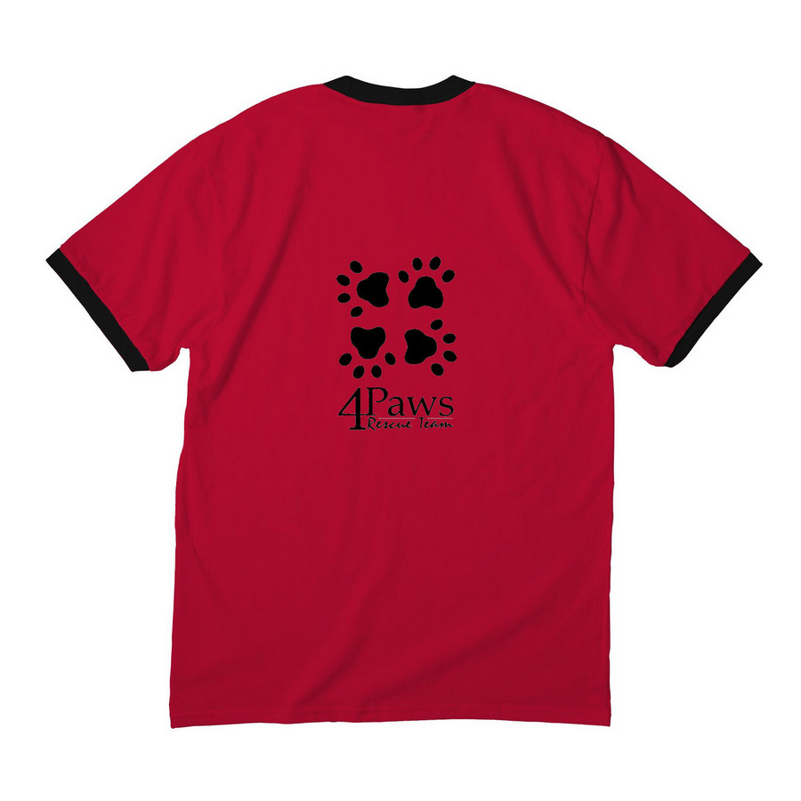 One cat just leads to another, a Red/ Jet Black Cotton Ringer Tee (back-view)