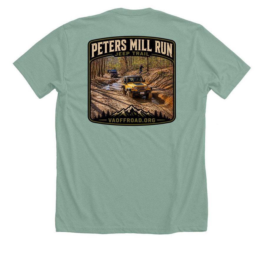 Peters Mill Run Jeep, a Heather Dusty Blue Premium Unisex Tee (back-view)
