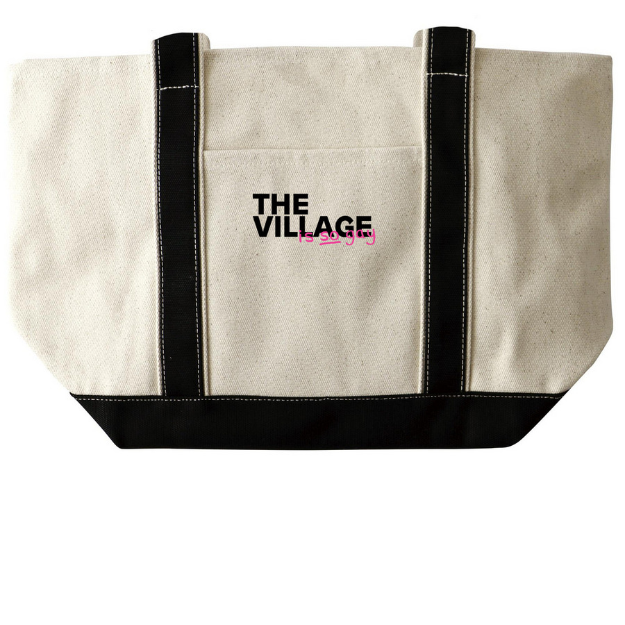 Gay "The Village" Tote Bag, a Natural/Black Large Two-Tone Canvas Tote Bag