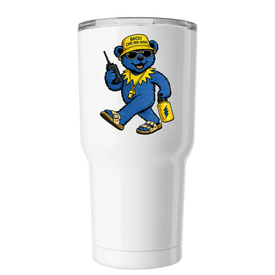 Dancing Camp Bear, a White Insulated Tumbler