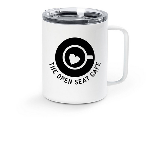The Open Seat Cafe, a White Stainless Steel Travel Mug