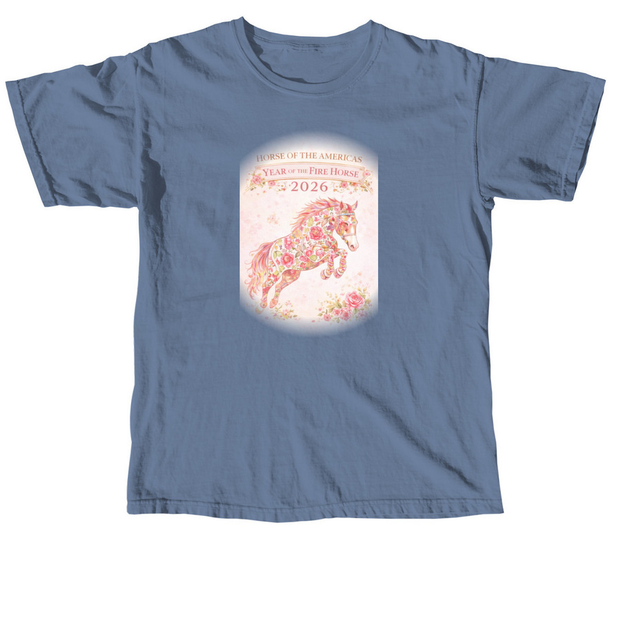Horse of the Americas - Pink Floral Concha, a Blue Jean Comfort Colors Unisex Tee