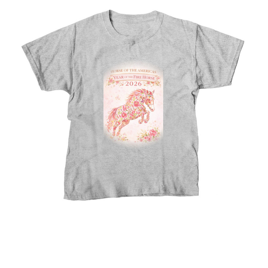 Horse of the Americas - Pink Floral Concha, a Sport Grey Youth Unisex Tee