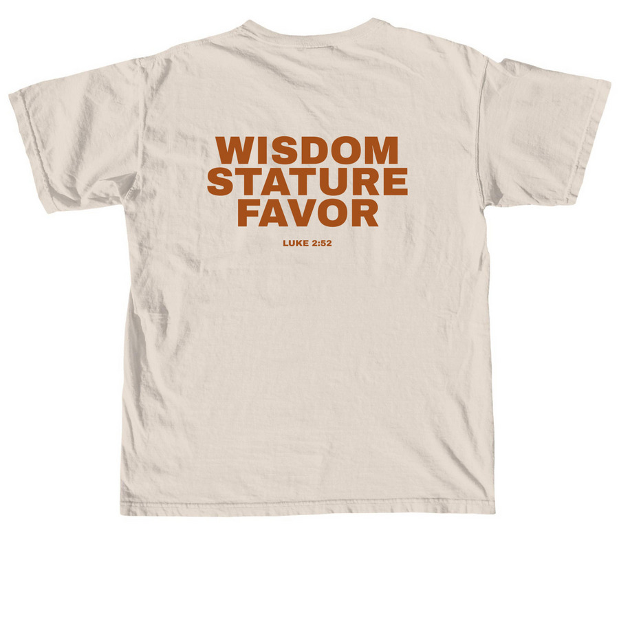 Wisdom, Stature, Favor - cream/orange, a Ivory Comfort Colors Unisex Tee (back-view)
