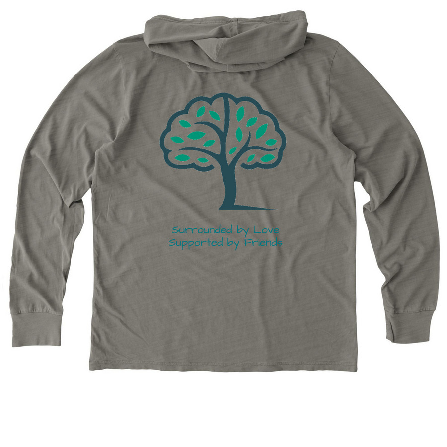 Cindy's Crew, a Driftwood Grey Allmade Organic Cotton Mineral Dye Hoodie Tee (back-view)