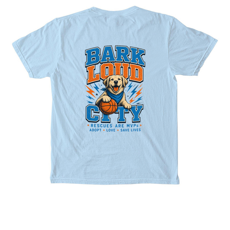 Bark Loud 405AR, a Chambray Comfort Colors Pocket Tee (back-view)
