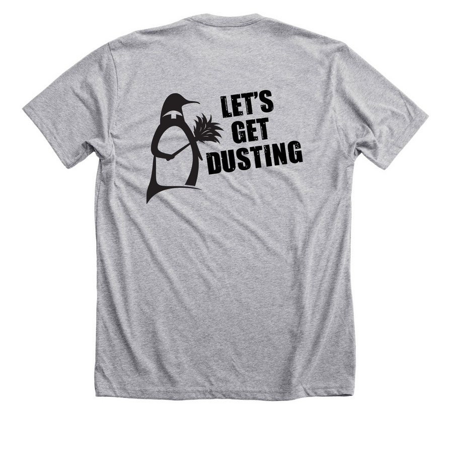 Let's Get Dusting, a Athletic Heather Premium Unisex Tee (back-view)