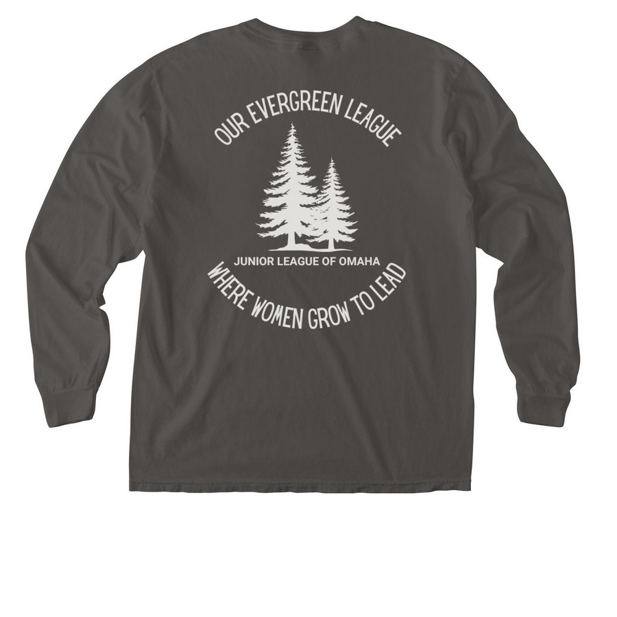 Our Evergreen League T-Shirt, a Pepper Comfort Colors Long Sleeve Pocket Tee (back-view)