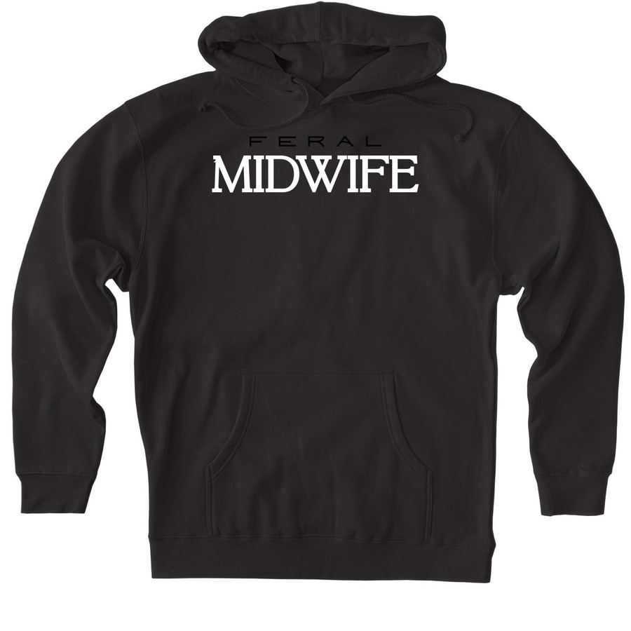 Feral Midwife (subtle), a Black Heavyweight Pullover Hoodie