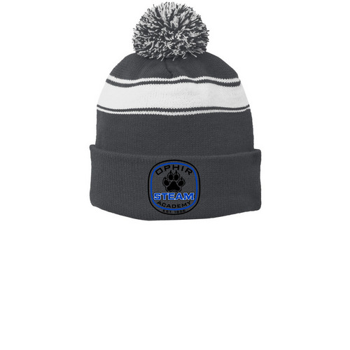 Ophir Logo Pom Pom Beanie&nbsp;, a Iron Grey/ White Printed Stripe Pom-Pom Beanie