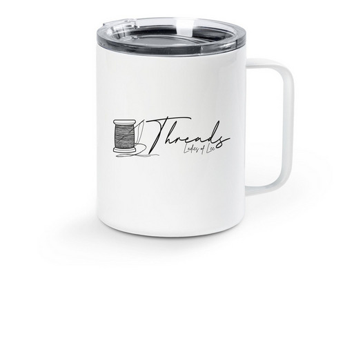Threads Travel Mug, a White Stainless Steel Travel Mug
