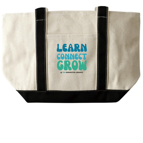 Learn Connect Grow Library Bag, a Natural/Black Large Two-Tone Canvas Tote Bag