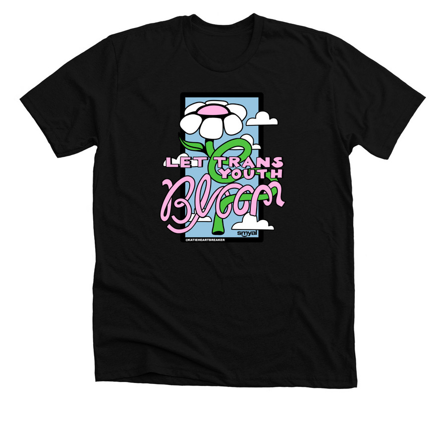Katie Heartbreaker: Let Trans Youth Bloom, a Solid Black Blend Premium Unisex Tee