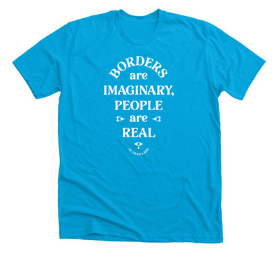Borders (Bright Colors/White Text), a Neon Blue Premium Unisex Tee
