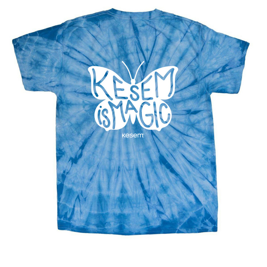 Kesem is Magic Butterfly Shirt, a Baby Blue Classic Tie Dye Tee (back-view)