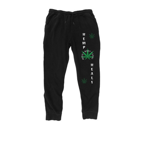 Hemp Heals Mind. Body. Soul, a Black Midweight Fleece Joggers