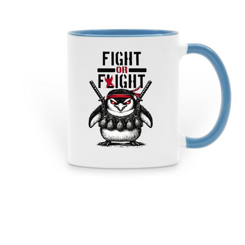 Angry Penguin Mug, a Light Blue Two-Tone Ceramic Mug