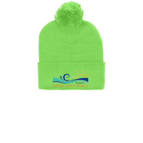 Region 10 Beanie, a Neon Green Printed Pom-Pom Beanie