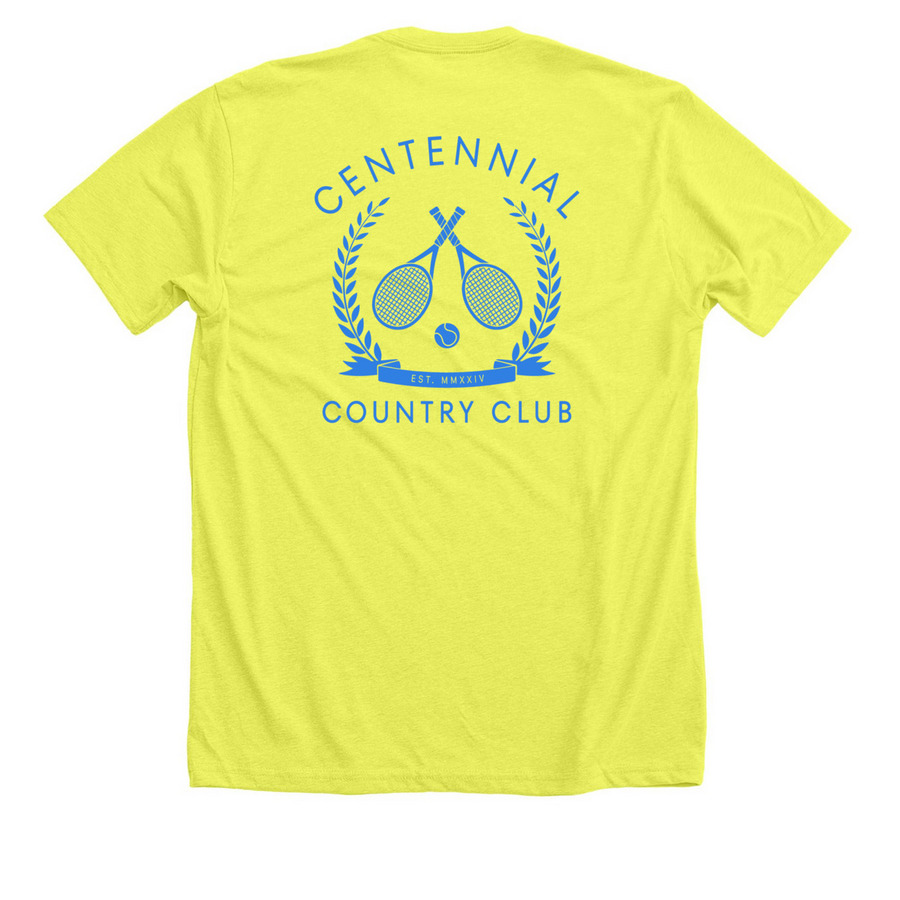 Centennial Country Club, a Neon Yellow Premium Unisex Tee (back-view)