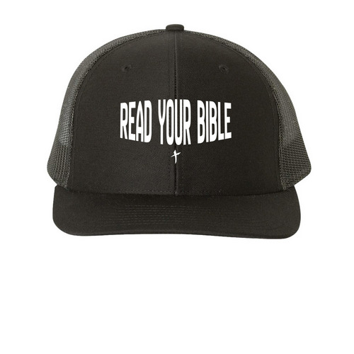 READ YOUR BIBLE Trucker Hat, a Black Printed Snapback Trucker Cap