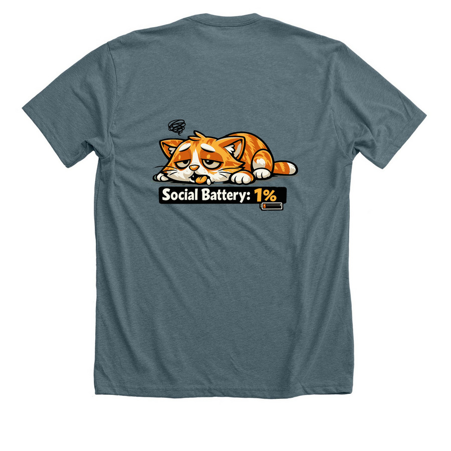 Social Battery, a Heather Slate Premium Unisex Tee (back-view)