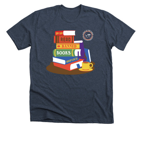 A Seat at the Table Books - White Text Logo, a Heather Midnight Navy Premium Unisex Tee