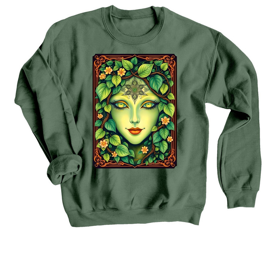 Green Lady, a Military Green Crewneck Sweatshirt