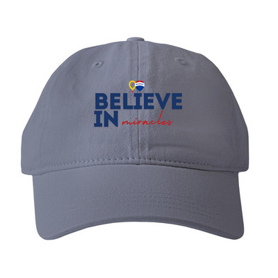 Believe in Miracles Cap, a Denim Printed Pigment Dye Baseball Cap