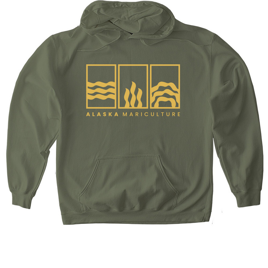 Alaska Mariculture Green Pullover, a Military Green Gildan Softstyle Pullover Hoodie