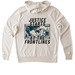 Justice Starts At The Frontlines, a White Sand Allmade Organic French Terry Pullover Hoodie (back-view)