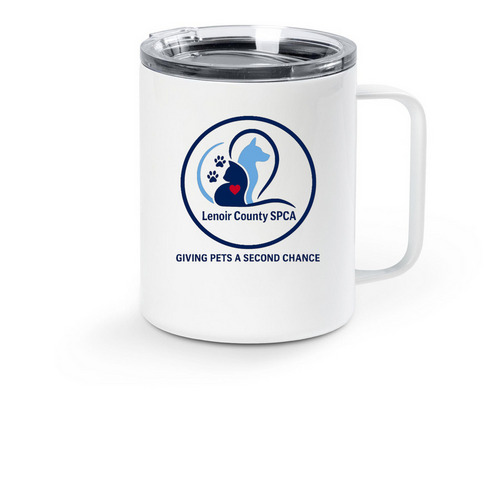 Gifts that support the Shelter, a White Stainless Steel Travel Mug