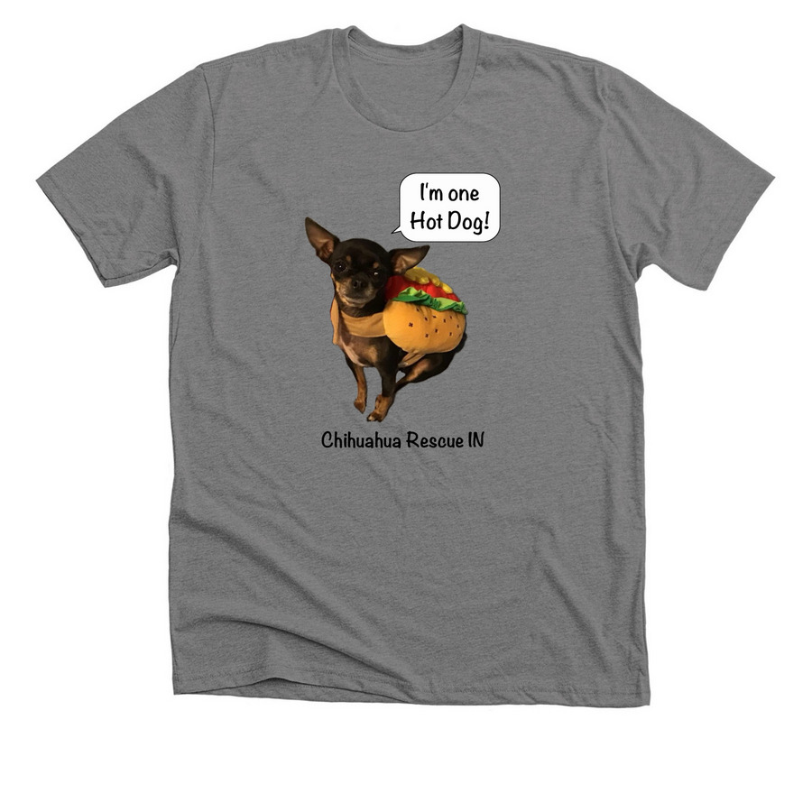 Chihuahua Hot Dog, a Deep Heather Premium Unisex Tee