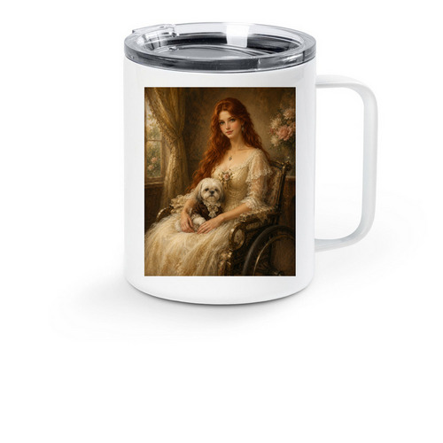 The Lady & Her Little Companion Travel Mug, a White Stainless Steel Travel Mug