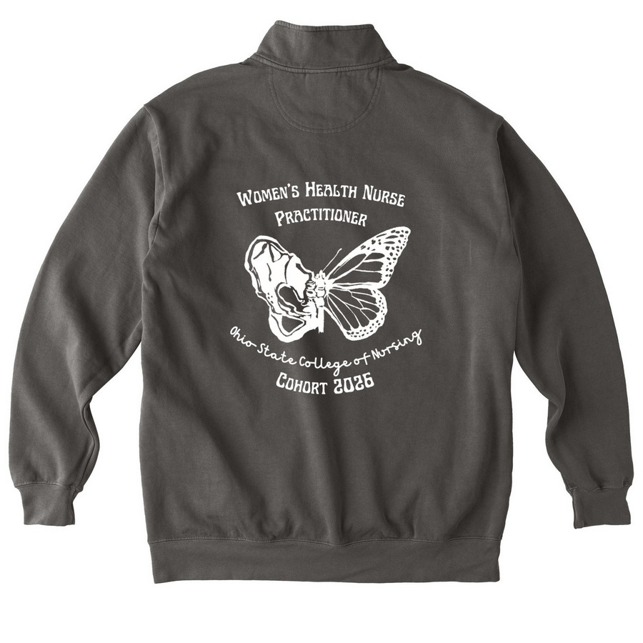 WHNP Pelvis on Back, a Pepper Comfort Colors Quarter Zip Pullover (back-view)