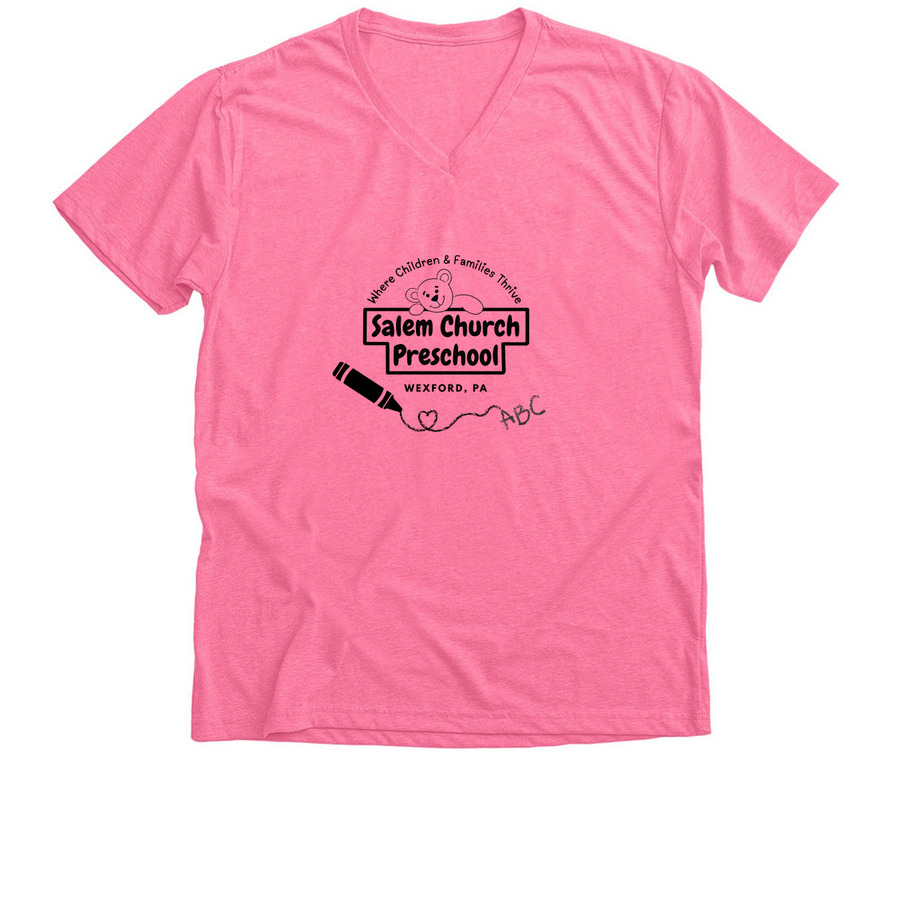 Salem Church Preschool Shirts: youth & adults, a Neon Pink Premium V-Neck Tee
