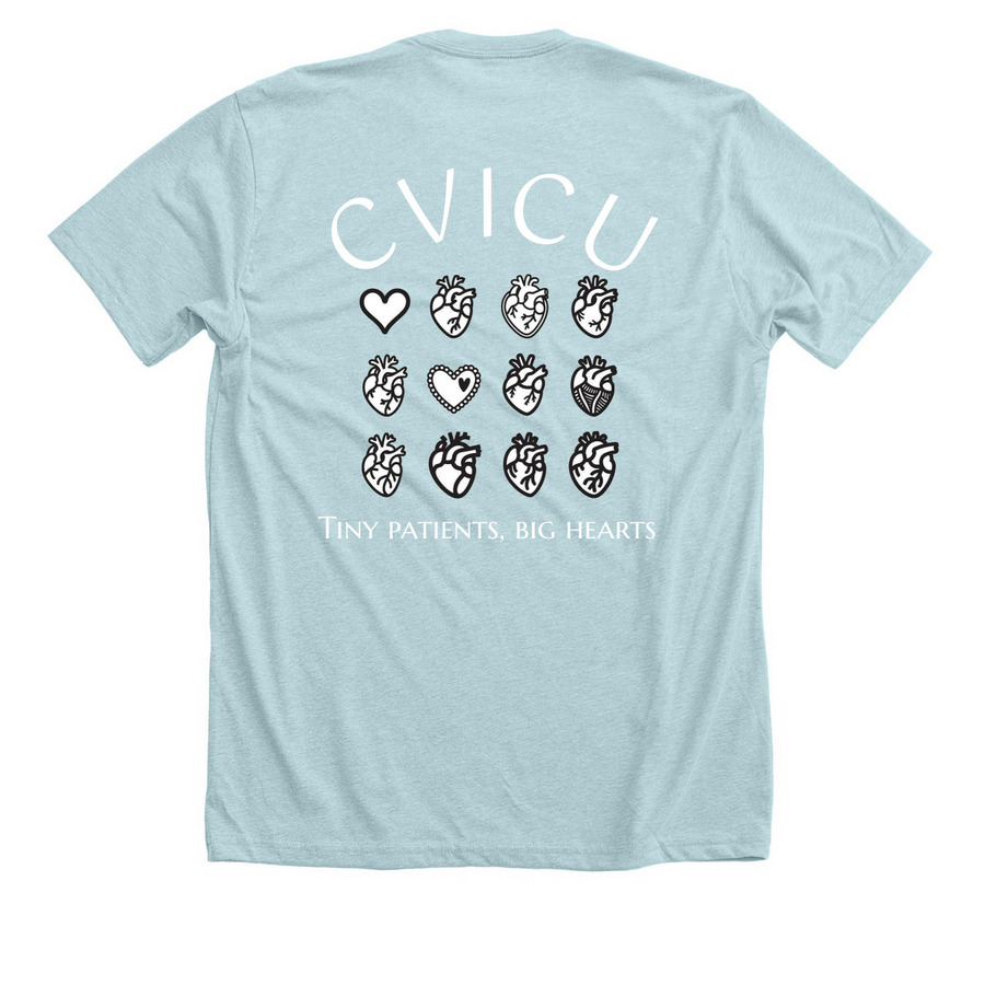 Tiny Hearts, a Heather Ice Blue Premium Unisex Tee (back-view)