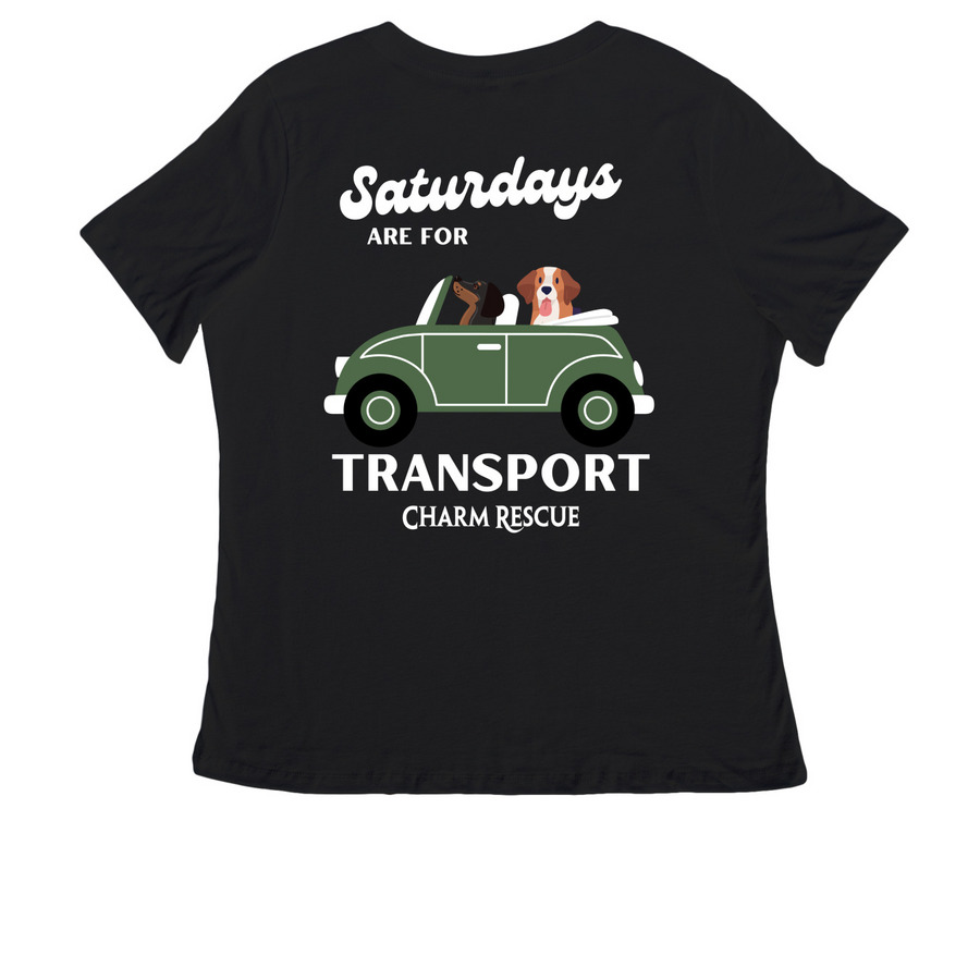 We love transport!&nbsp;, a Black Women's Relaxed V-Neck Tee (back-view)