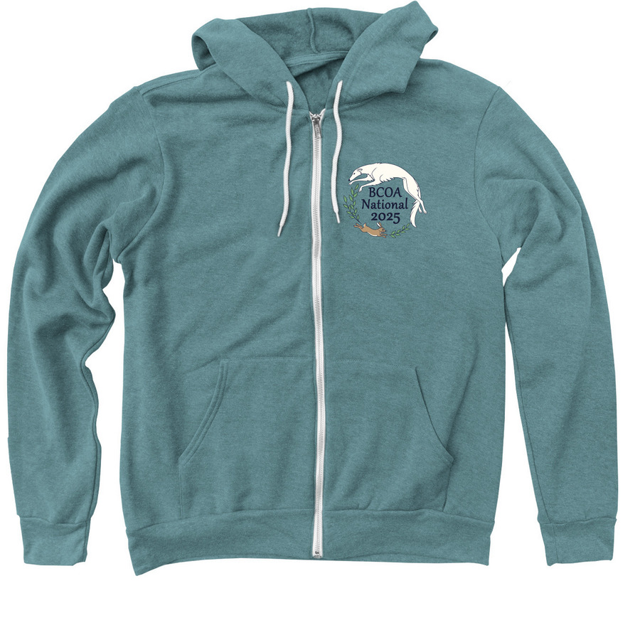 Small Logo, a Heather Deep Teal Zip Up Hoodie
