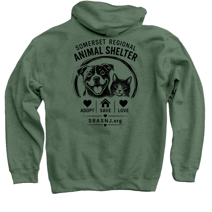 Adopt Save Love Fundraiser, a Military Green Pullover Hoodie (back-view)