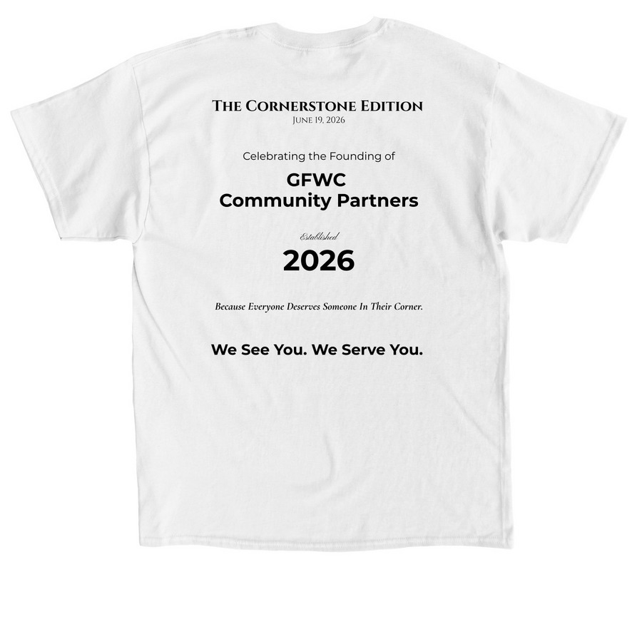 The Cornerstone Edition | 2026 Inaugural Tee, a White Classic Unisex Tee (back-view)