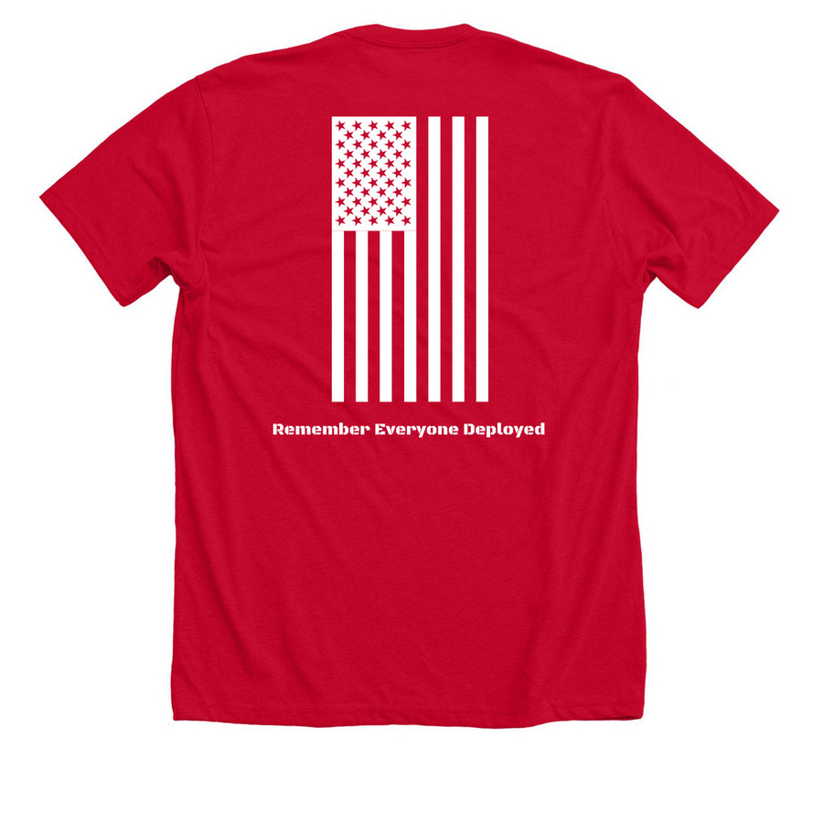 Charlie Co. FRG RED, a Solid Red Blend Premium Unisex Tee (back-view)