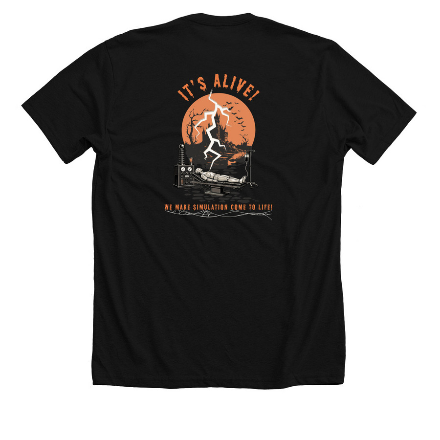 Spooky Simulation Department!, a Solid Black Blend Premium Unisex Tee (back-view)