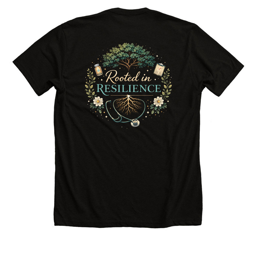 Rooted in Resilience, a Solid Black Blend Premium Unisex Tee (back-view)