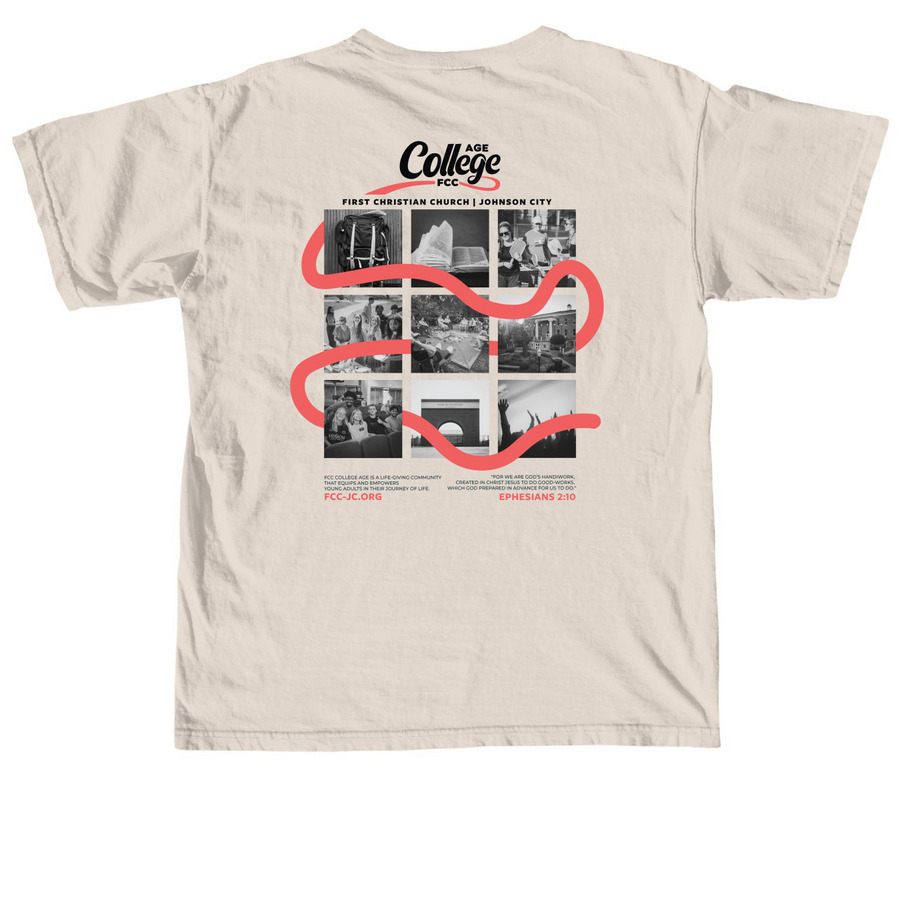 FCC College Age Tile Timeline Tee, a Ivory Comfort Colors Unisex Tee (back-view)