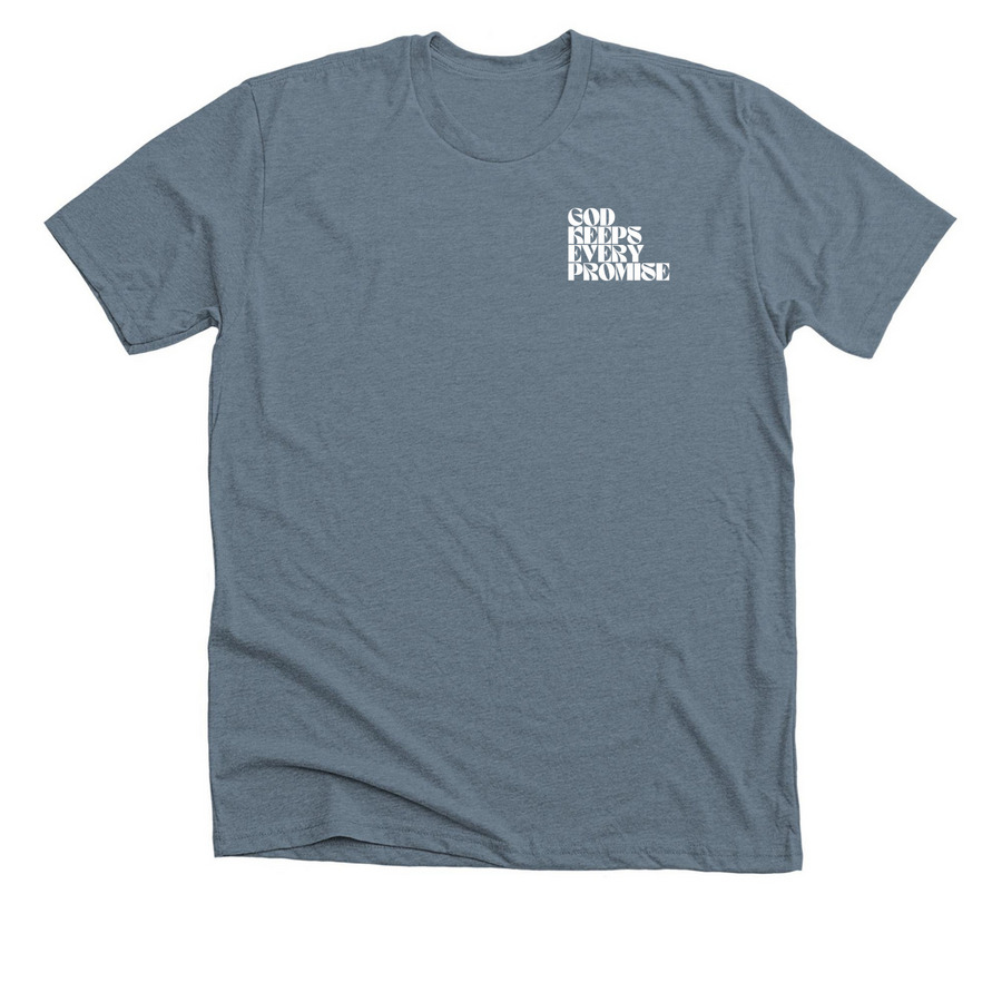Promises of God, a Heather Blue Storm Premium Unisex Tee